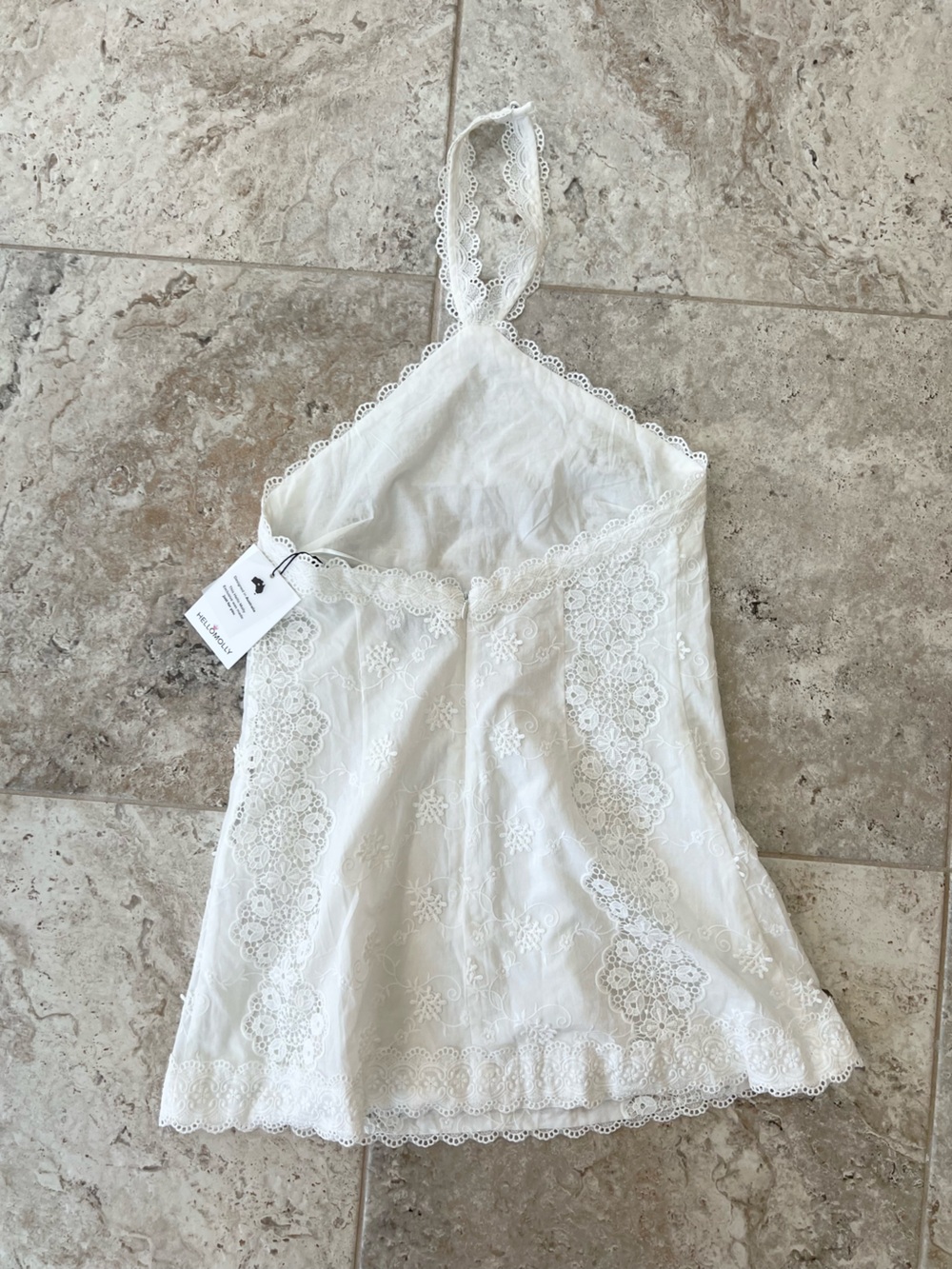 Hello Molly Valentine Cotton Lace Halter Open Back Flared Mini Dress White, S - Picture 3 of 10